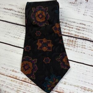 Liberty of London Multicolor Acorn Paisley Leaf Geometric Pattern Silk Neck Tie